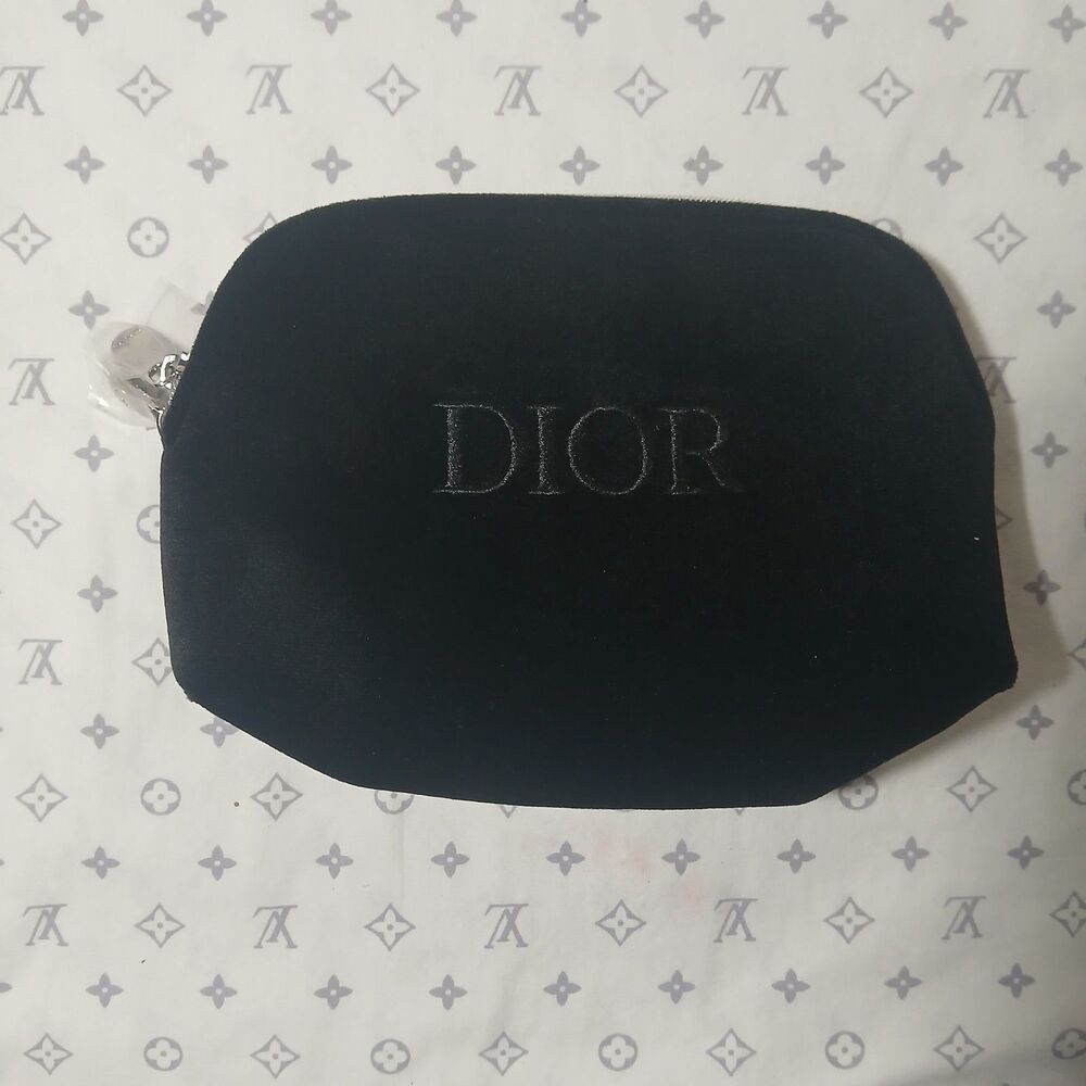 Dior Black Velvet Zip Makeup Bag / Pouch Zipper Closure